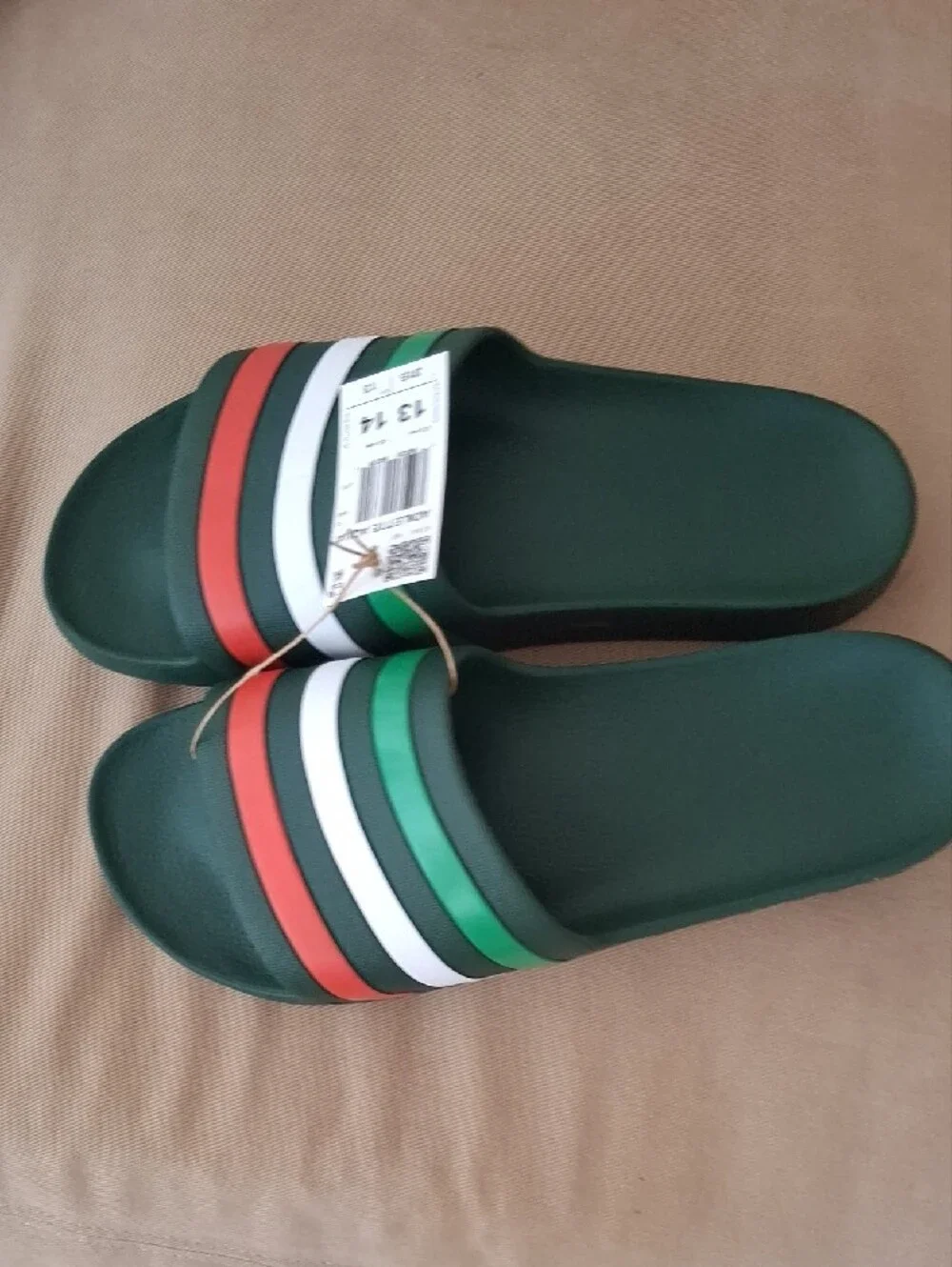 adidas Adilette Aqua Slide Sandals in Green with Red and White Stripes